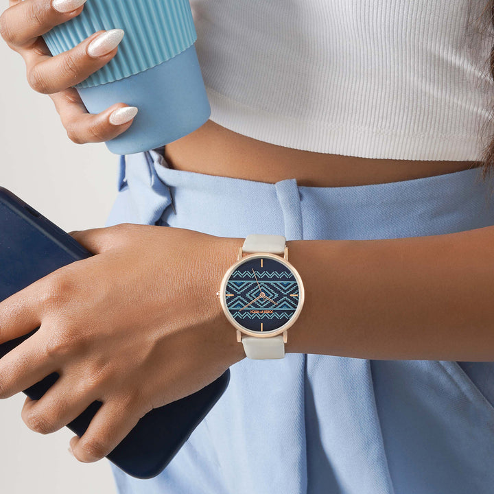 Printed Matilda Blue Medium Dial Grey PU Strap Women's Watch