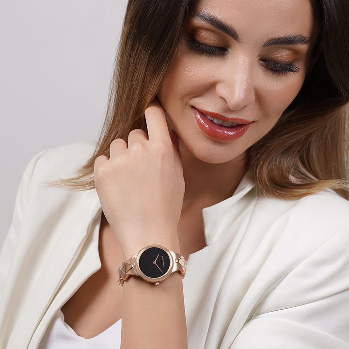 Athens Black Medium Dial Rose Gold Bracelet Strap Women's Watch