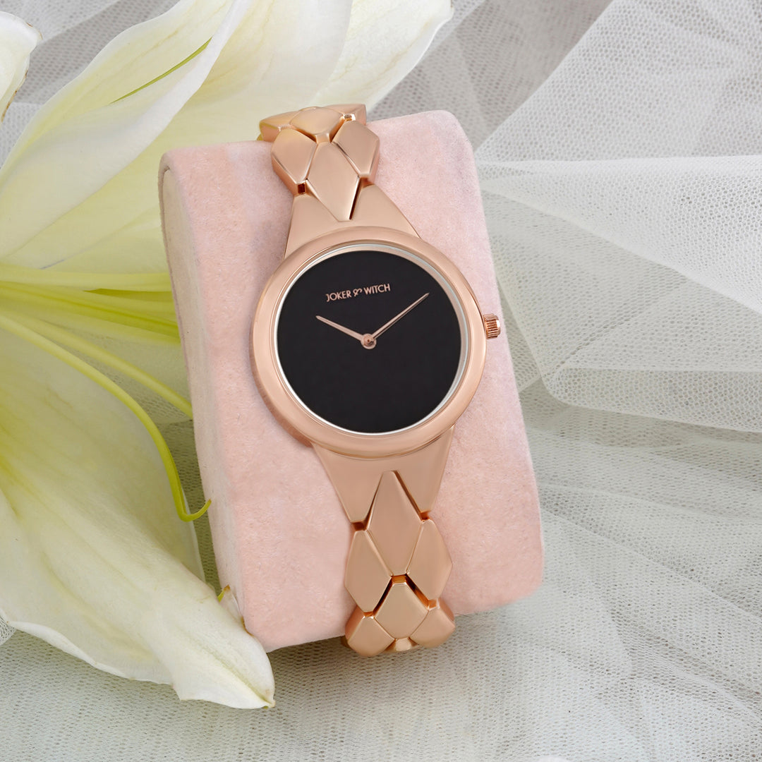 Athens Black Medium Dial Rose Gold Bracelet Strap Women's Watch