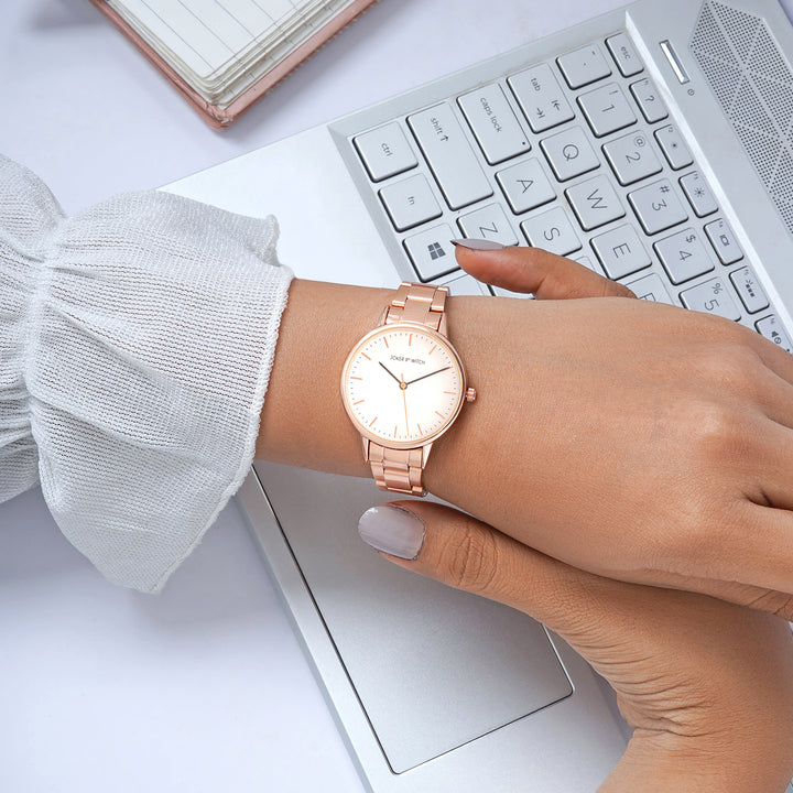 Tokyo White Medium Dial Rose Gold Linked Chain Strap Women's Watch