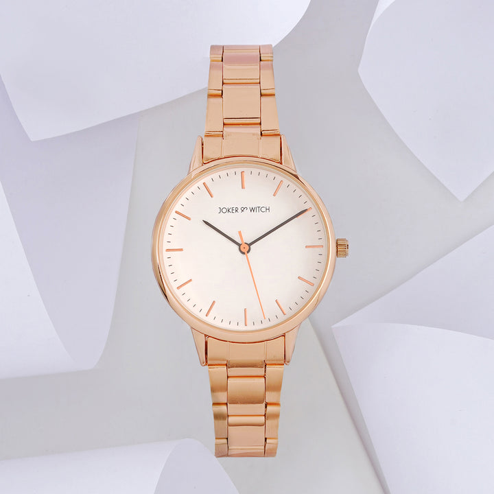 Tokyo White Medium Dial Rose Gold Linked Chain Strap Women's Watch