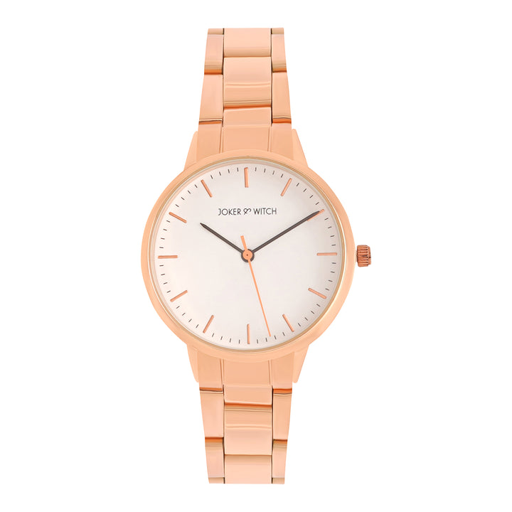 Tokyo White Medium Dial Rose Gold Linked Chain Strap Women's Watch