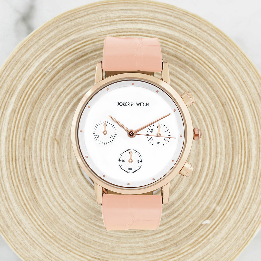 Boston White Medium Dial Pink PU Strap Women's Watch