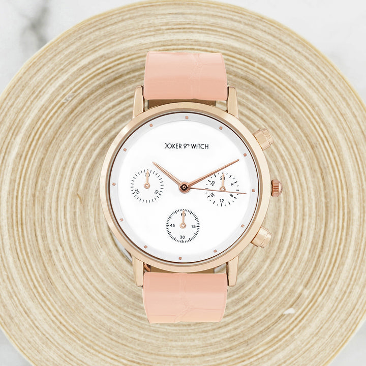 Boston White Medium Dial Pink PU Strap Women's Watch