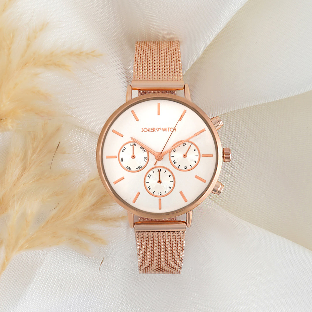 Moscow White Large Dial Rose Gold Mesh Strap Women's Watch