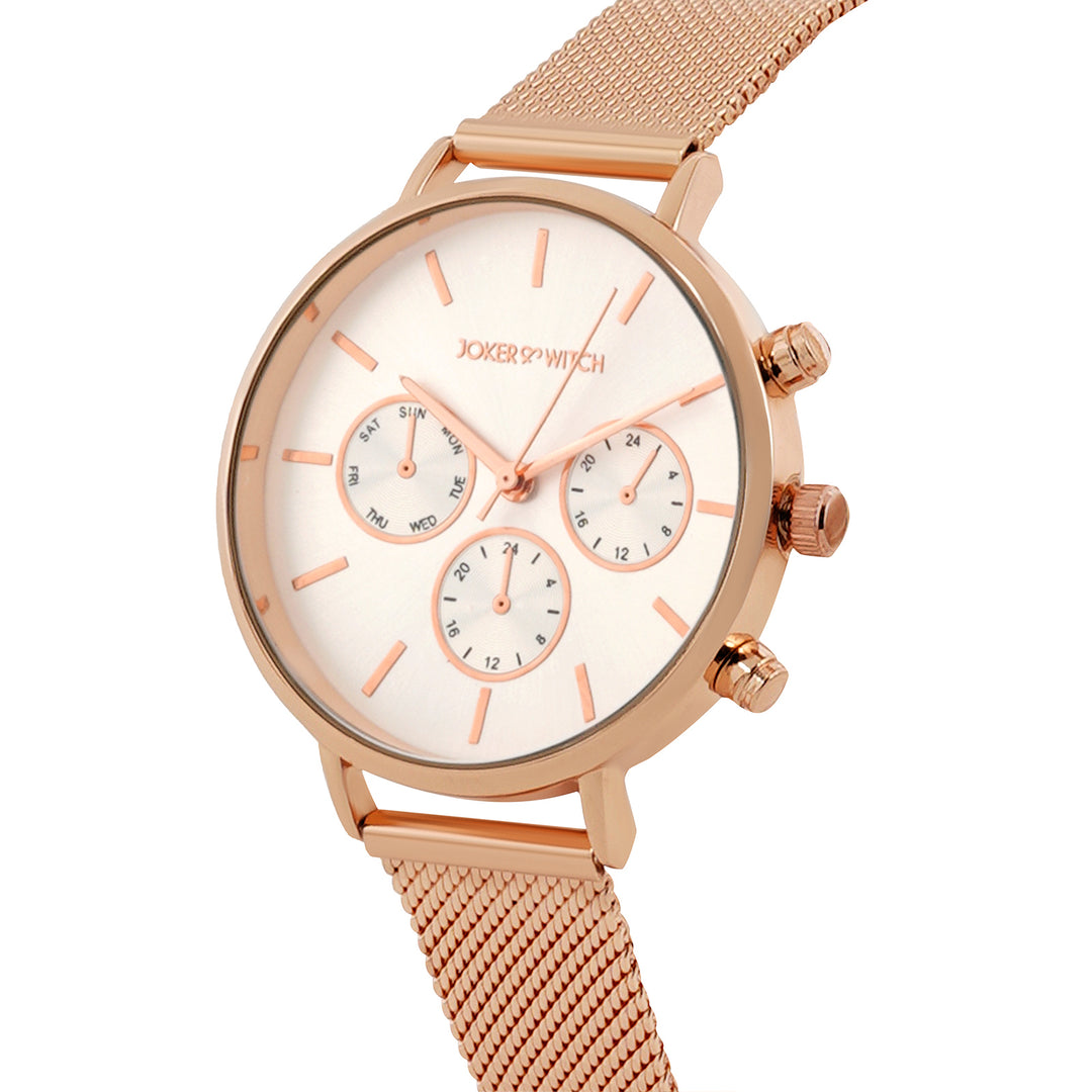 Moscow White Large Dial Rose Gold Mesh Strap Women's Watch