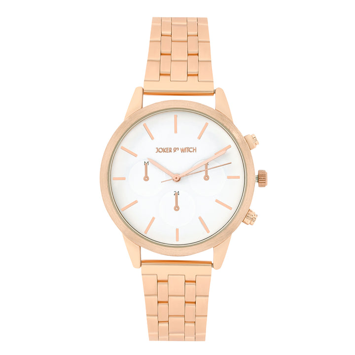 Prague White Large Dial Rose Gold Linked Chain Strap Women's Watch