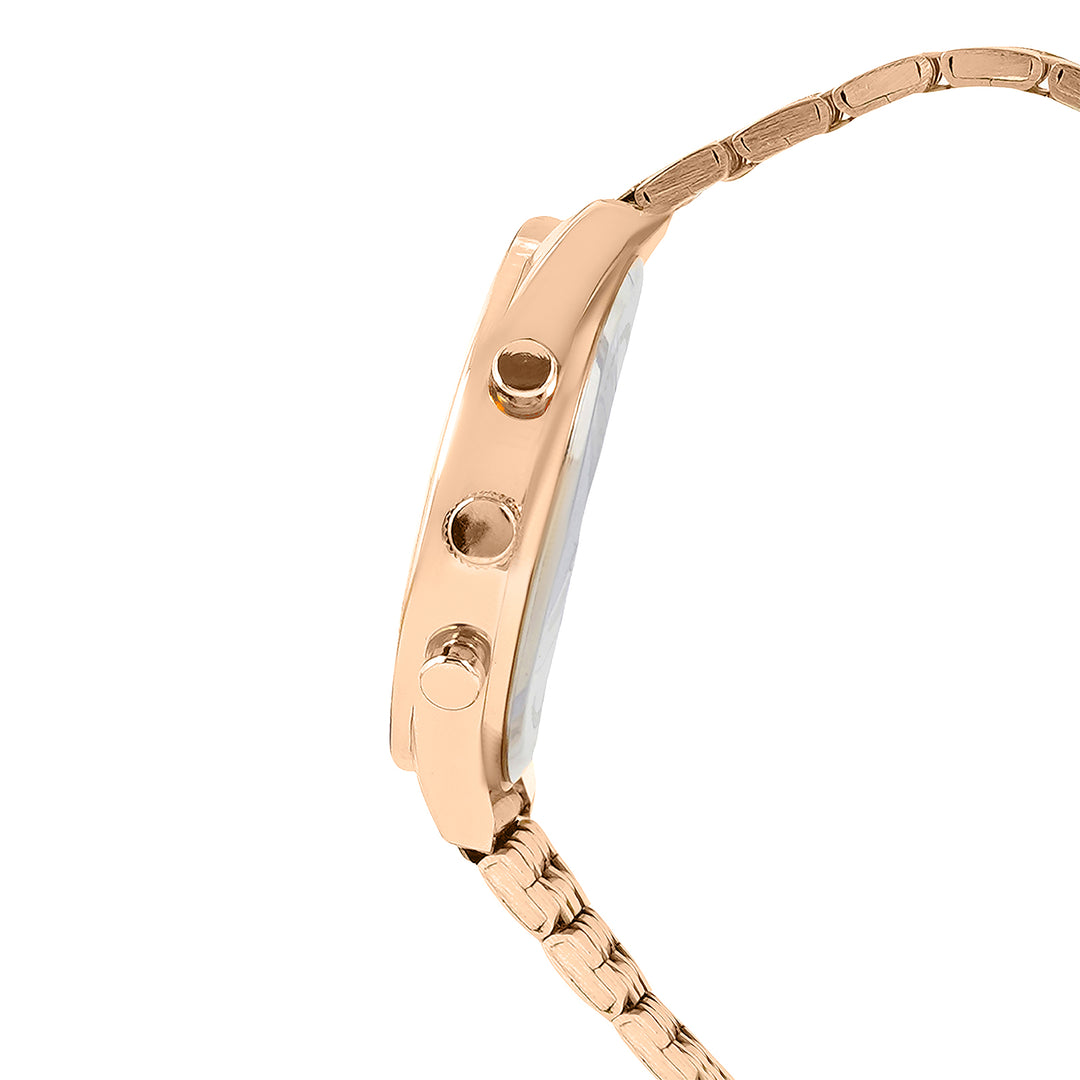 Prague White Large Dial Rose Gold Linked Chain Strap Women's Watch