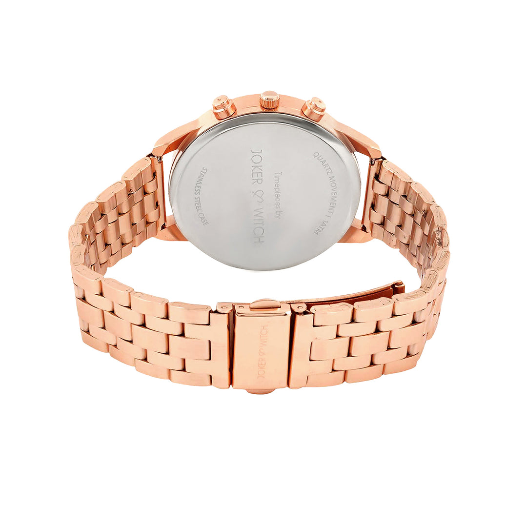 Prague Black Large Dial Rose Gold Linked Chain Strap Women's Watch