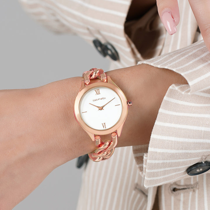 Vegas White Medium Dial Rose Gold Bracelet Strap Women's Watch