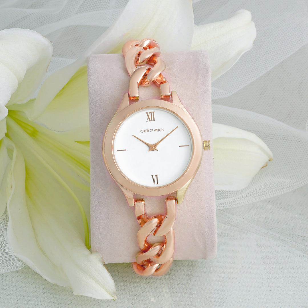 Vegas White Medium Dial Rose Gold Bracelet Strap Women's Watch