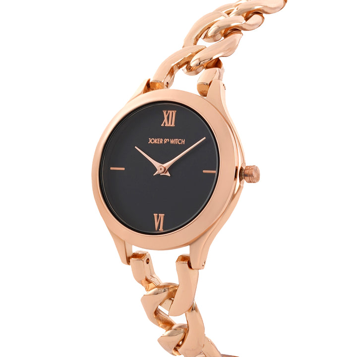 Vegas Black Medium Dial Rose Gold Bracelet Strap Women's Watch
