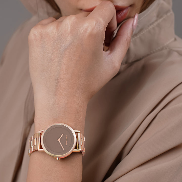 Amsterdam Taupe Medium Dial Rose Gold Linked Chain Strap Women's Watch