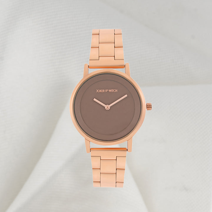 Amsterdam Taupe Medium Dial Rose Gold Linked Chain Strap Women's Watch