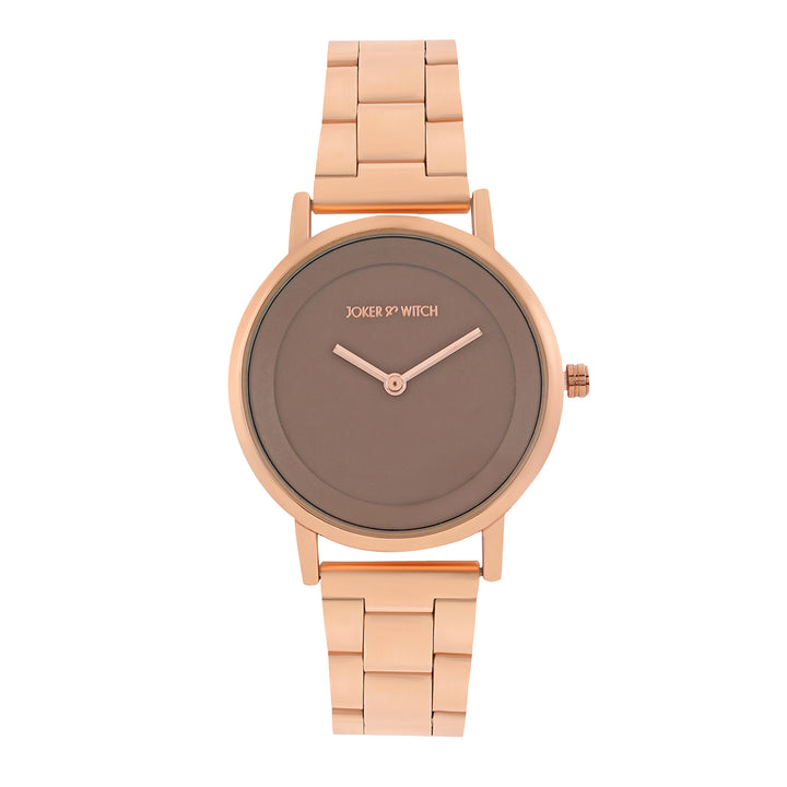 Amsterdam Taupe Medium Dial Rose Gold Linked Chain Strap Women's Watch