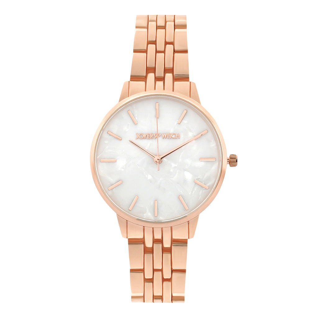Mini Nebula White MOP Medium Dial Rose Gold Linked Chain Strap Women's Watch