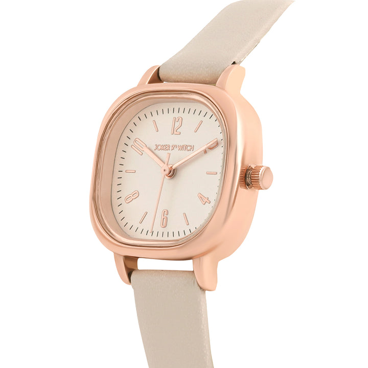 Cinque White Mini Square Dial Beige PU Strap Women's Watch