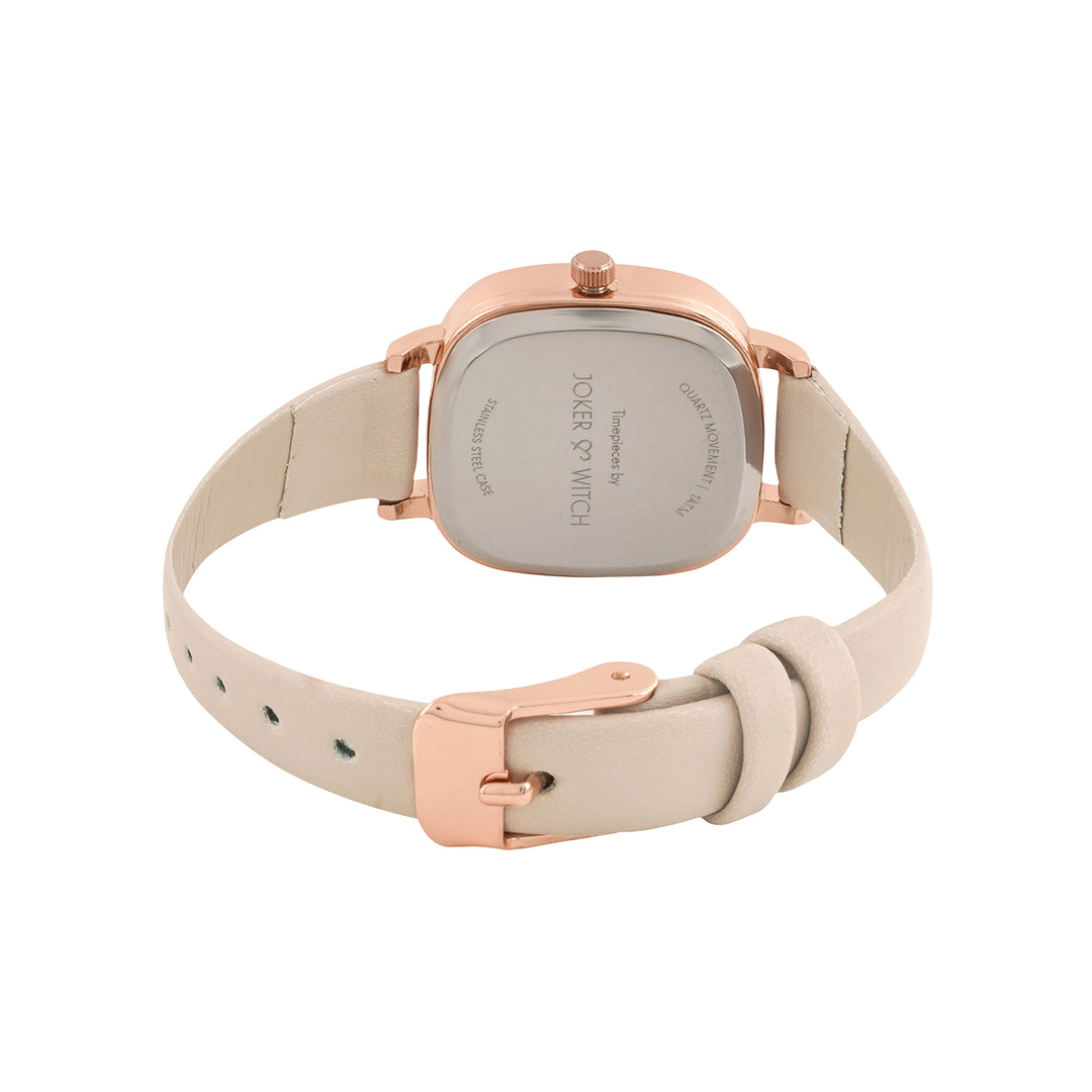 Cinque White Mini Square Dial Beige PU Strap Women's Watch