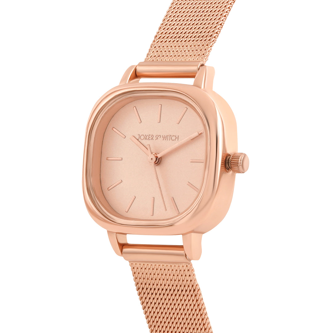 Cinque Beige Mini Square Dial Rose Gold Mesh Strap Women's Watch