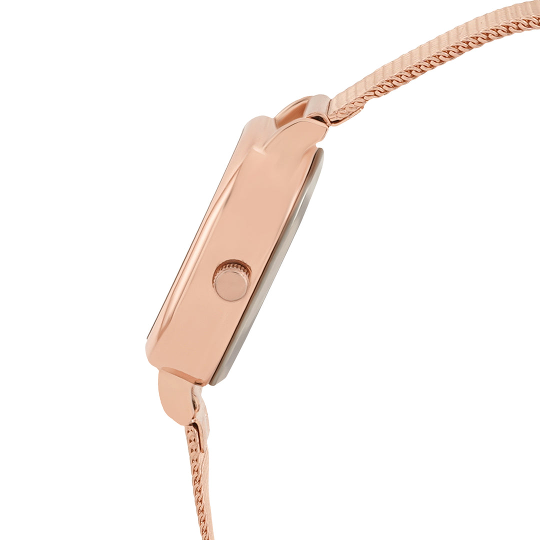 Cinque Beige Mini Square Dial Rose Gold Mesh Strap Women's Watch