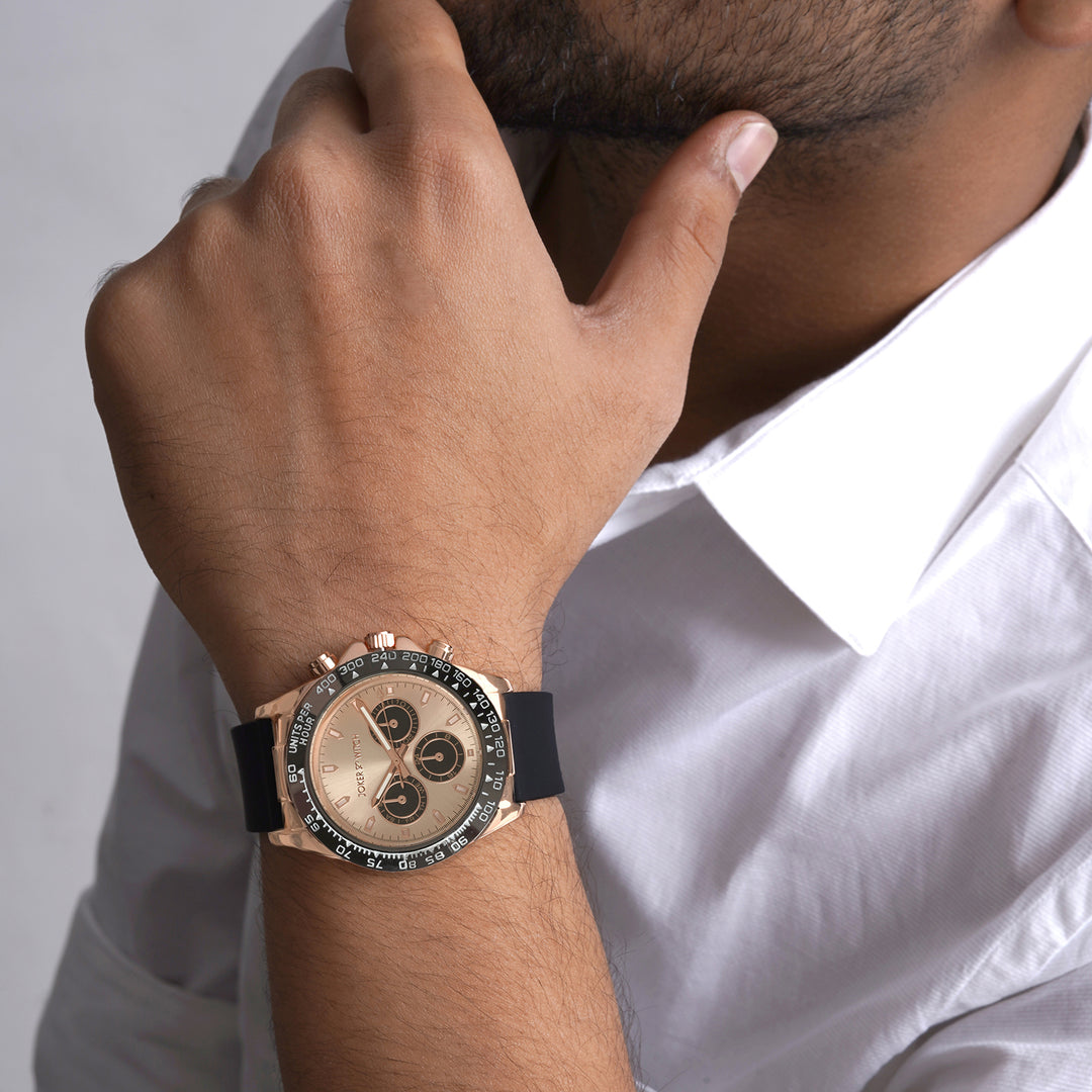 Jesko Rose Gold Large Dial Black Silicone Strap Men's Watch