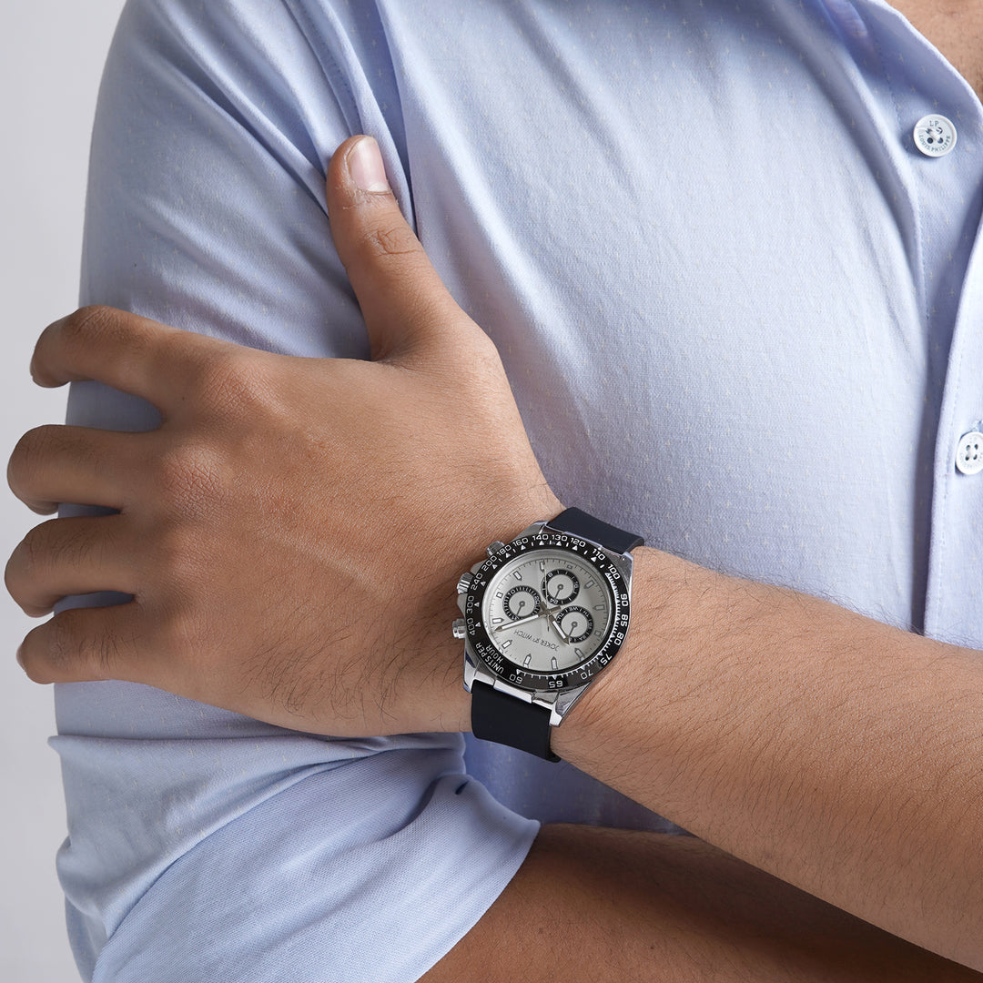 Jesko Silver Large Dial Black Silicone Strap Men's Watch