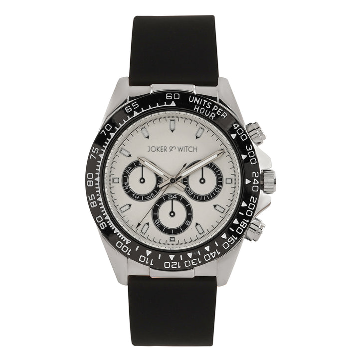 Jesko Silver Large Dial Black Silicone Strap Men's Watch