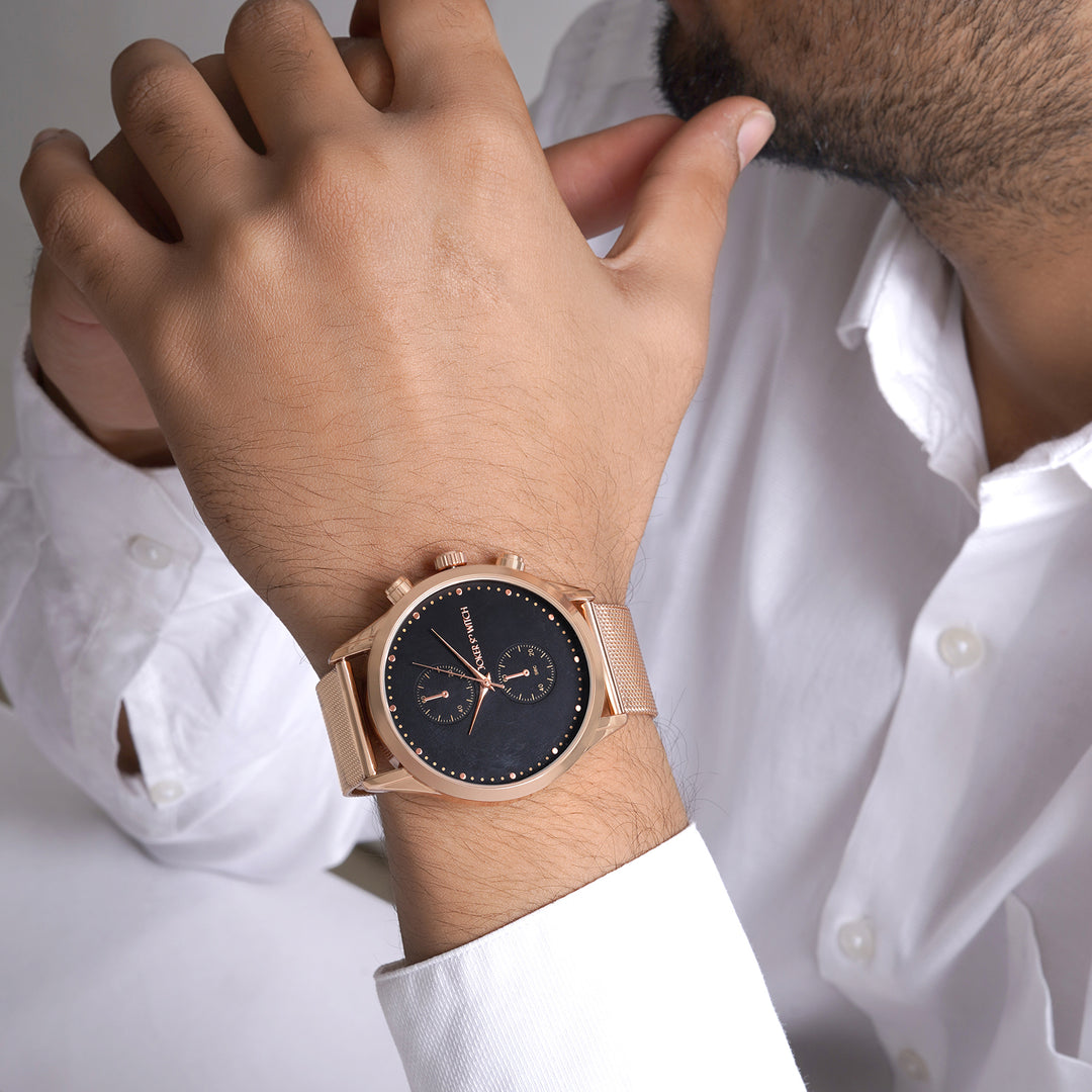 Quant Black XLarge Dial Rose Gold Mesh Strap Men's Watch