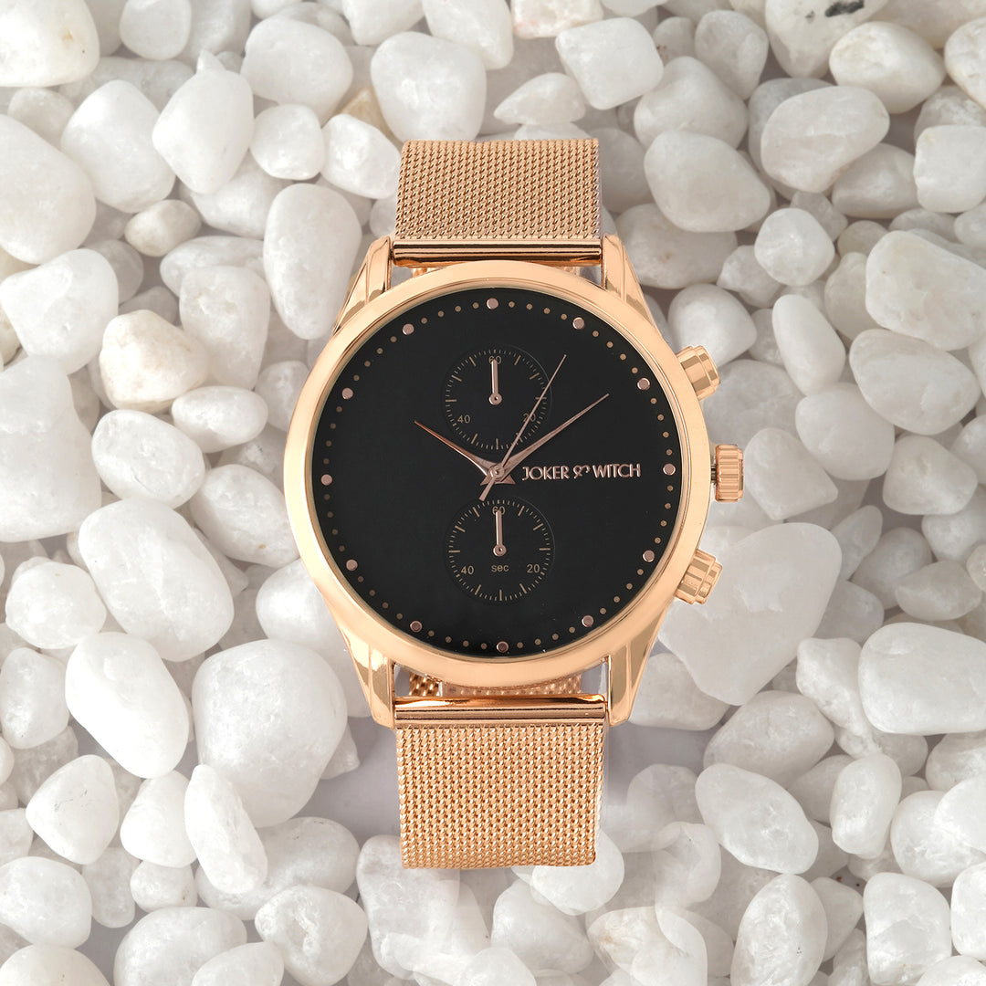 Quant Black XLarge Dial Rose Gold Mesh Strap Men's Watch