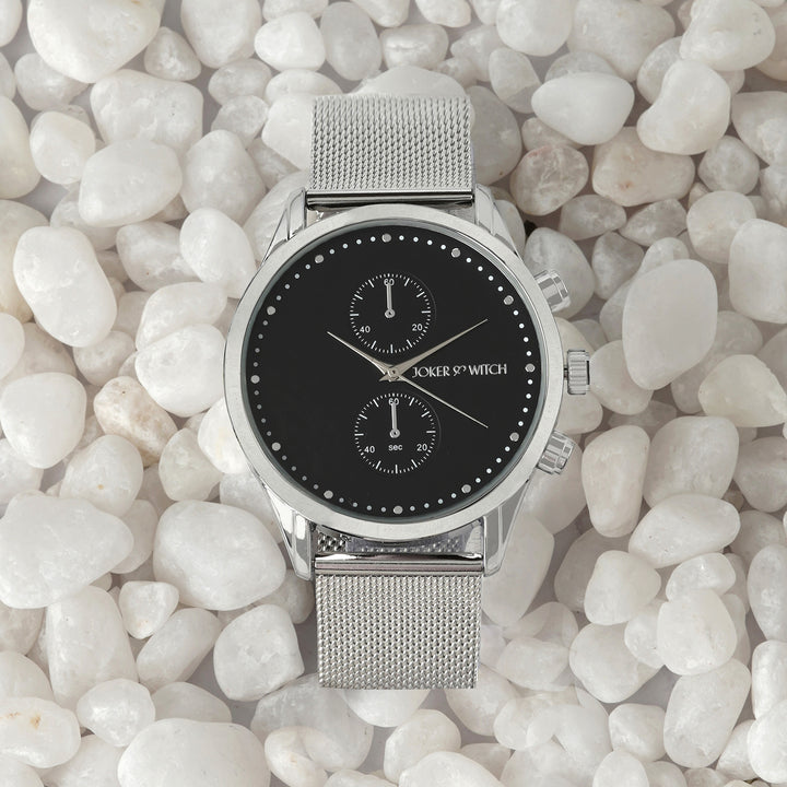 Quant Black XLarge Dial Silver Mesh Strap Men's Watch