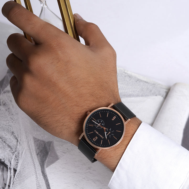 Agera Black Large Dial Mesh Strap Men's Watch