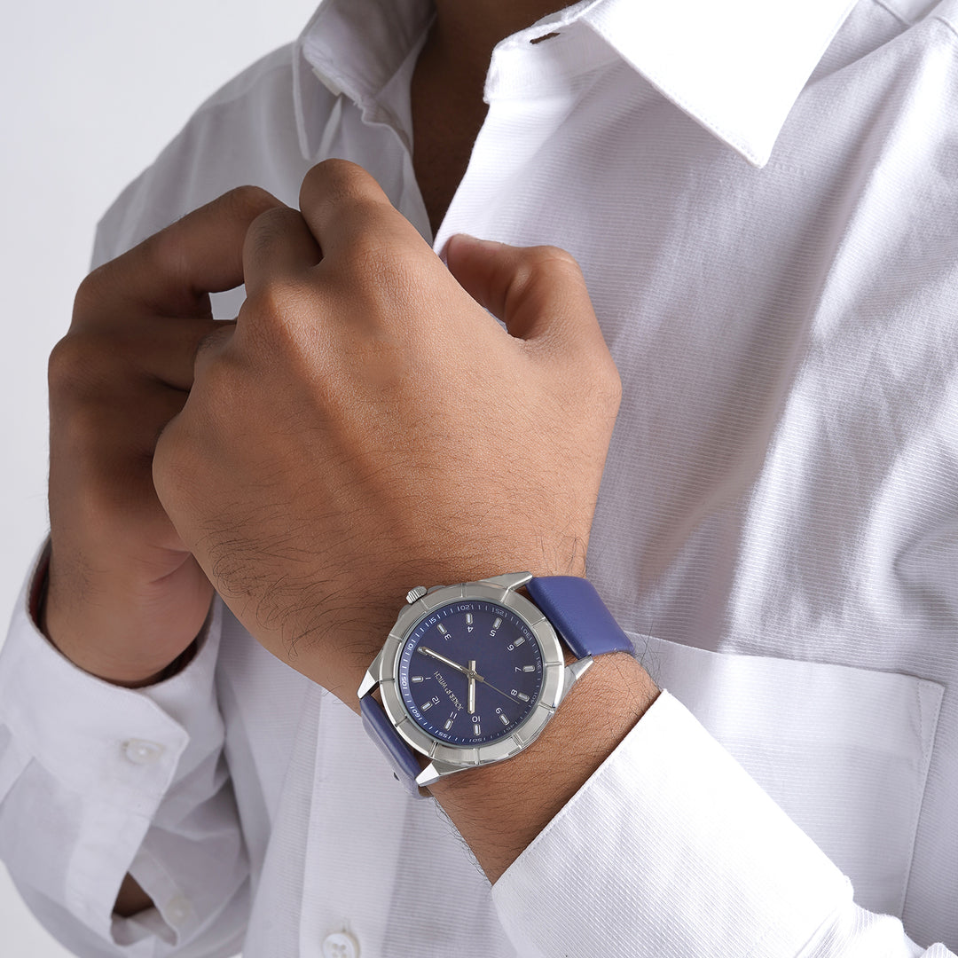 Zonda Blue Large Dial PU Strap Men's Watch