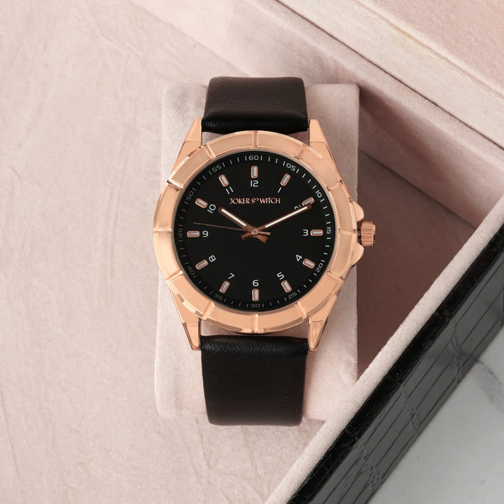 Zonda Rose Gold Black Large Dial PU Strap Men's Watch