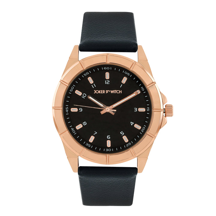 Zonda Rose Gold Black Large Dial PU Strap Men's Watch