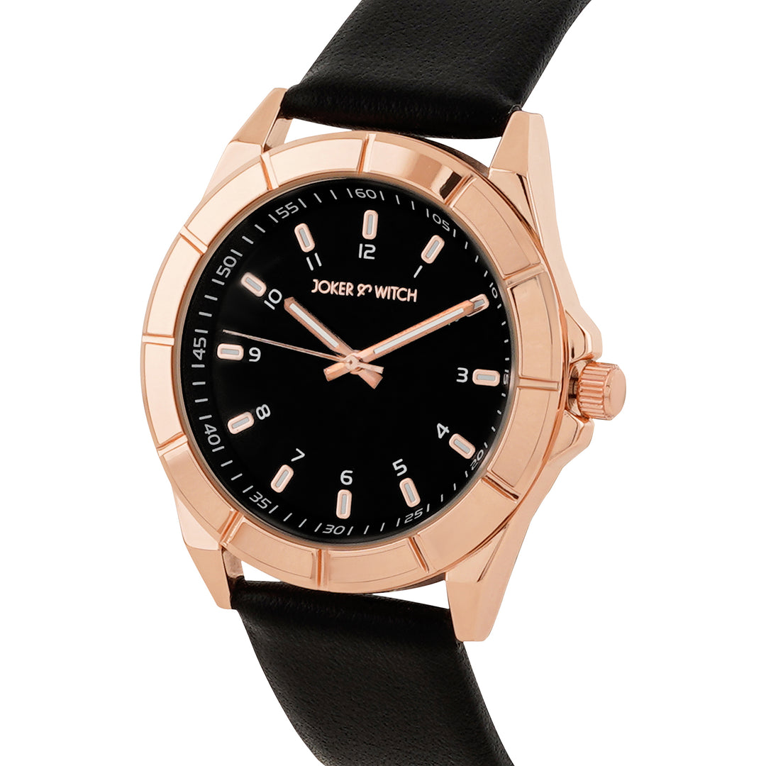 Zonda Rose Gold Black Large Dial PU Strap Men's Watch