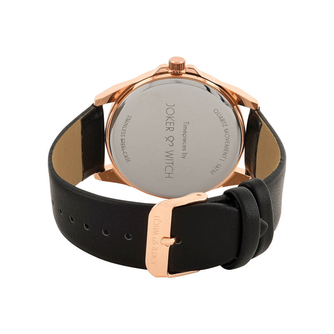 Zonda Rose Gold Black Large Dial PU Strap Men's Watch