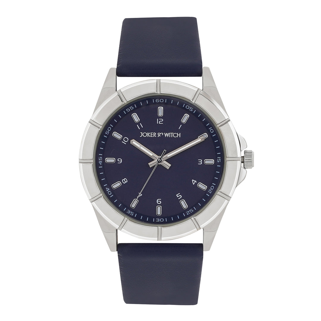 Zonda Silver Blue Large Dial PU Strap Men's Watch