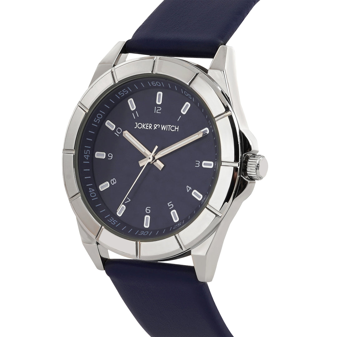 Zonda Silver Blue Large Dial PU Strap Men's Watch