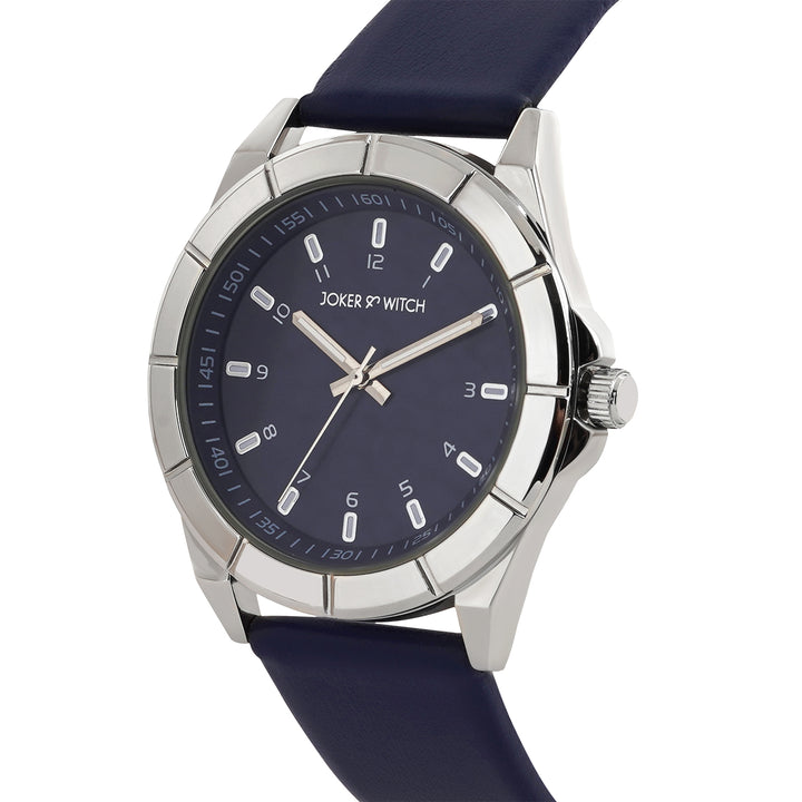 Zonda Silver Blue Large Dial PU Strap Men's Watch