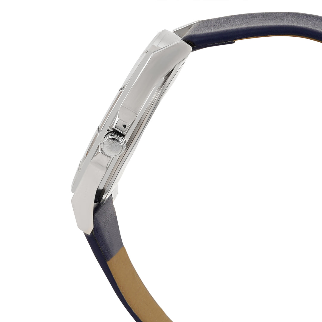 Zonda Silver Blue Large Dial PU Strap Men's Watch