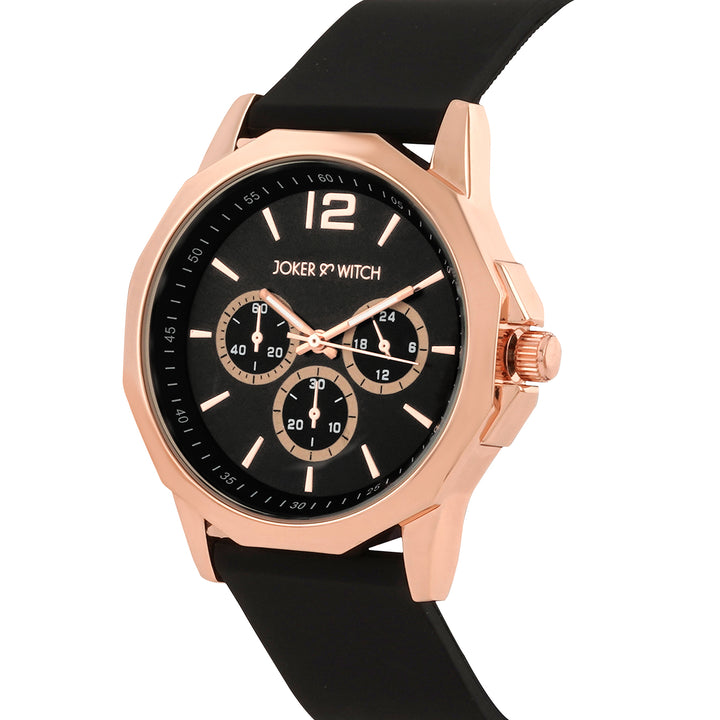 Spyder Rose Gold Black Large Hexagon Dial Silicone Strap Men's Watch