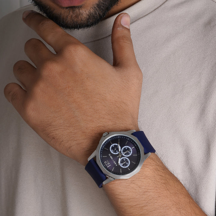 Spyder Blue Large Hexagon Dial Silicone Strap Men's Watch