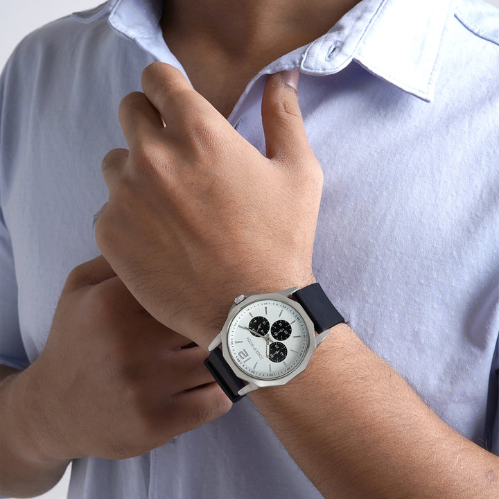 Spyder White Large Hexagon Dial Black Silicone Strap Men's Watch