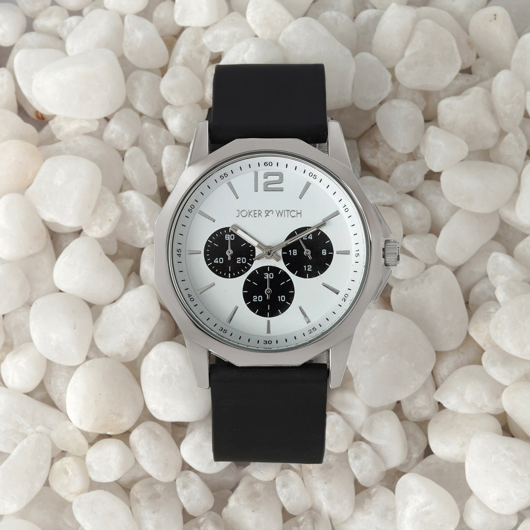 Spyder White Large Hexagon Dial Black Silicone Strap Men's Watch