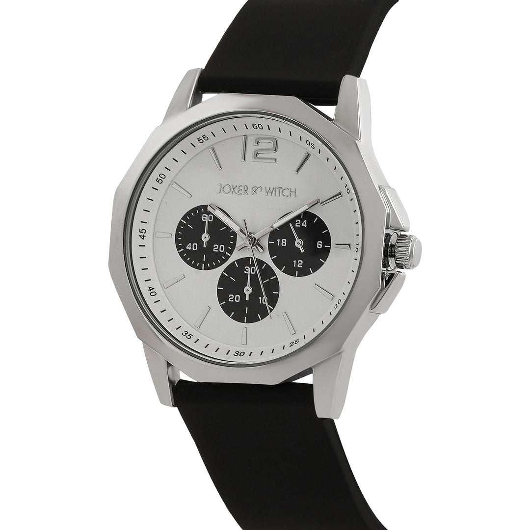 Spyder White Large Hexagon Dial Black Silicone Strap Men's Watch