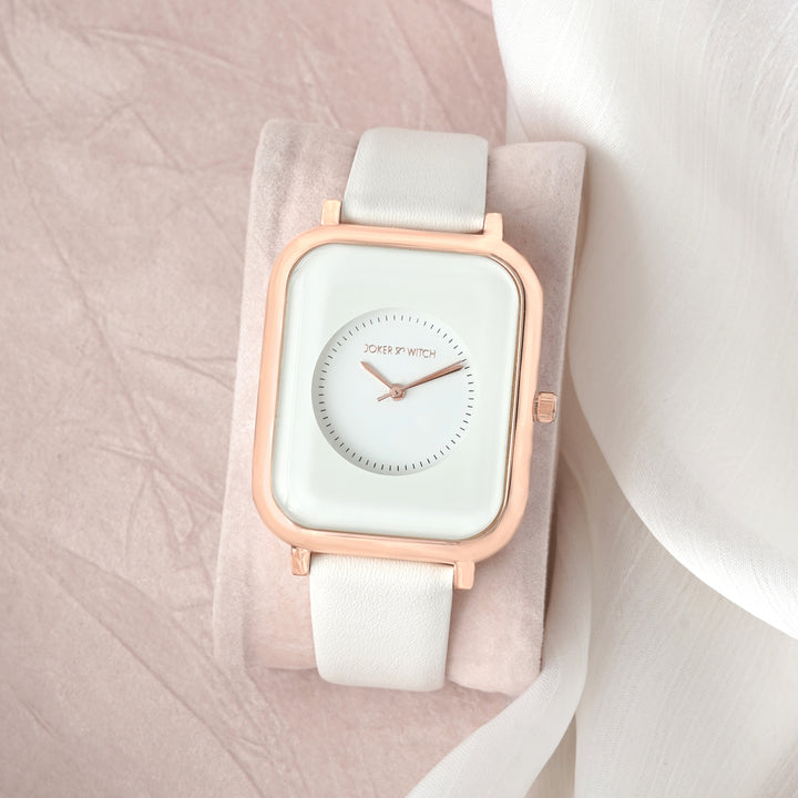 Utopia White Medium Rectangle Dial PU Strap Unisex Watch