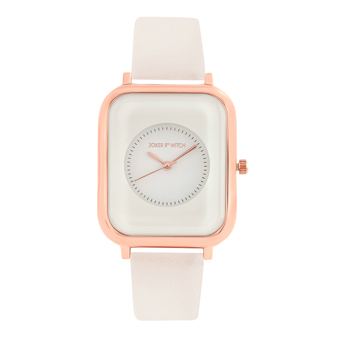 Utopia White Medium Rectangle Dial PU Strap Unisex Watch