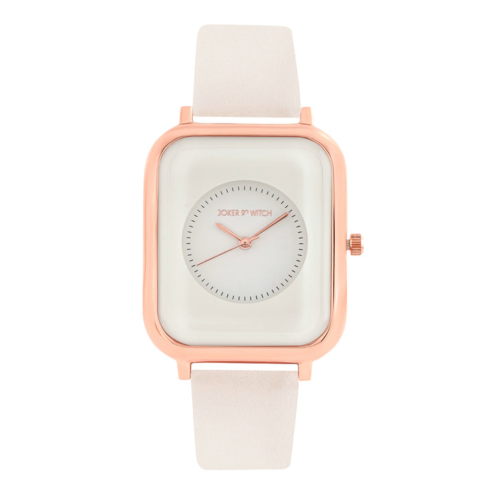 Utopia White Medium Rectangle Dial PU Strap Unisex Watch