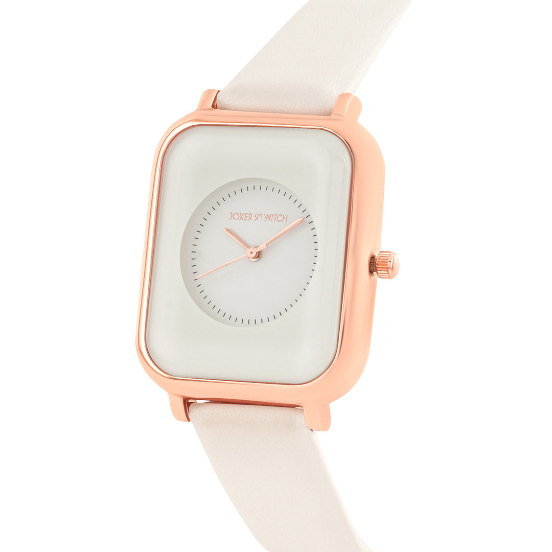 Utopia White Medium Rectangle Dial PU Strap Unisex Watch