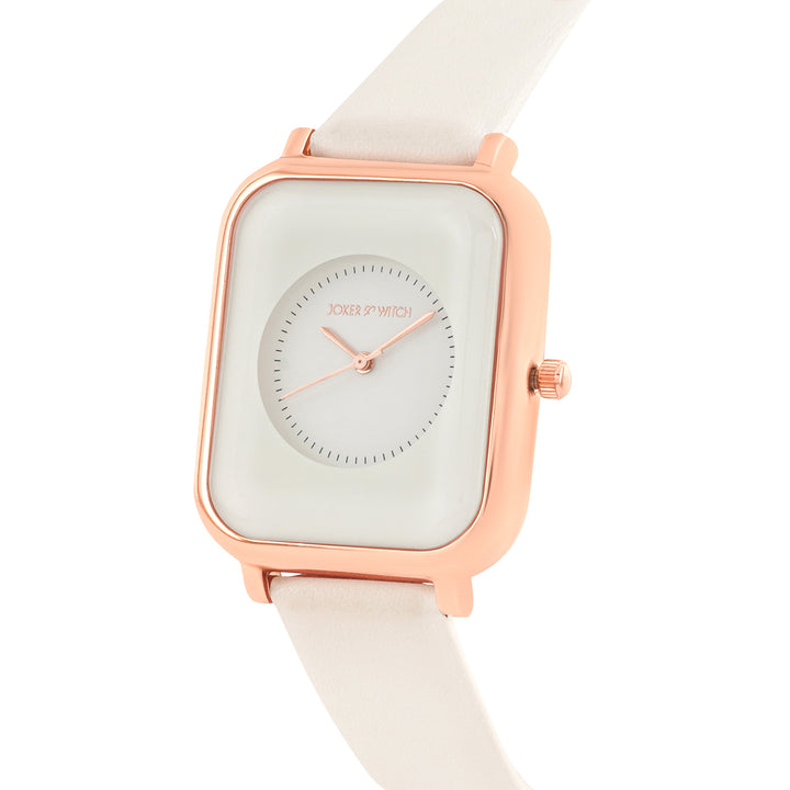 Utopia White Medium Rectangle Dial PU Strap Unisex Watch